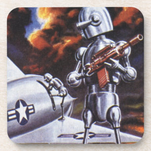 Vintage Science Fiction Military Robot Soldiers Coaster