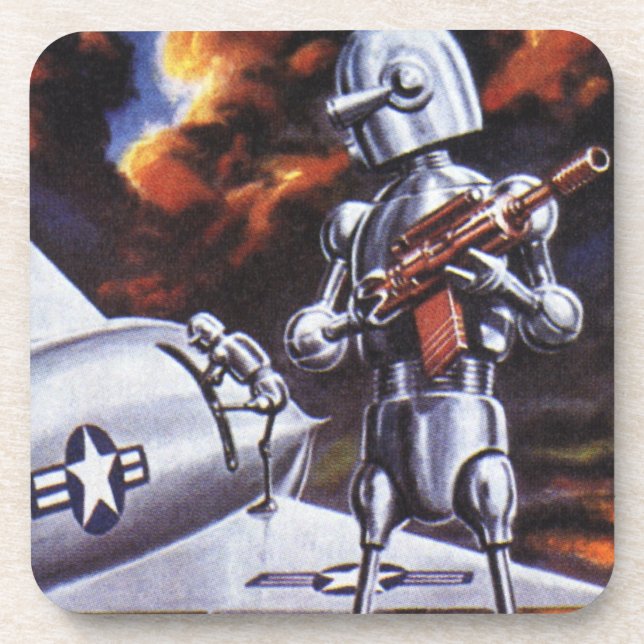 Vintage Science Fiction Military Robot Soldiers Coaster (Front)