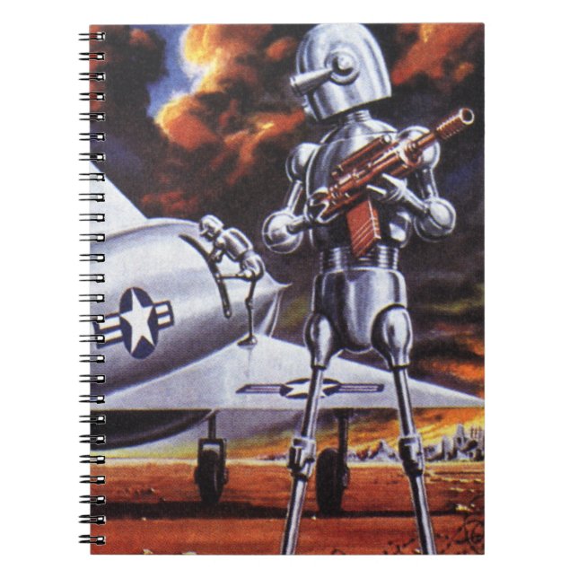 Vintage Science Fiction Military Robot Soldiers Notebook (Front)