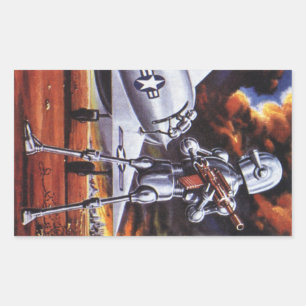 Vintage Science Fiction Military Robot Soldiers Rectangular Sticker