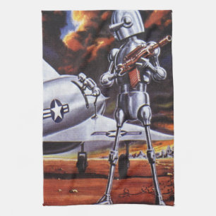 Vintage Science Fiction Military Robot Soldiers Tea Towel