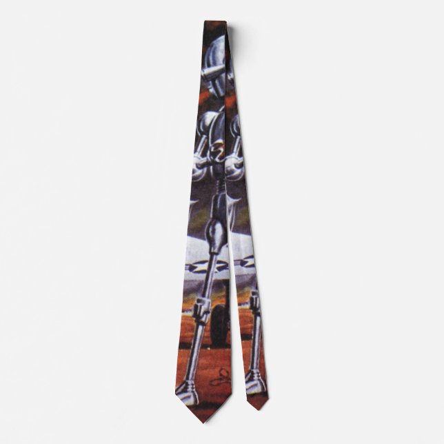 Vintage Science Fiction Military Robot Soldiers Tie (Front)