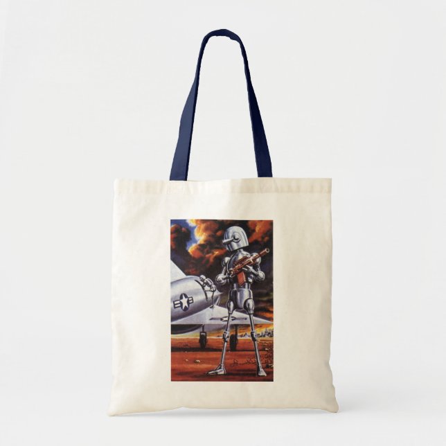 Vintage Science Fiction Military Robot Soldiers Tote Bag (Front)