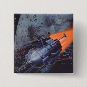 Vintage Science Fiction, Moon Rocket Blasting Off 15 Cm Square Badge