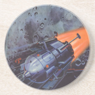 Vintage Science Fiction, Moon Rocket Blasting Off Coaster