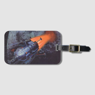 Vintage Science Fiction, Moon Rocket Blasting Off Luggage Tag