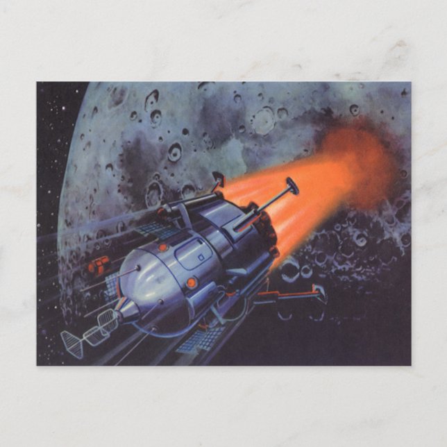 Vintage Science Fiction, Moon Rocket Blasting Off Postcard (Front)