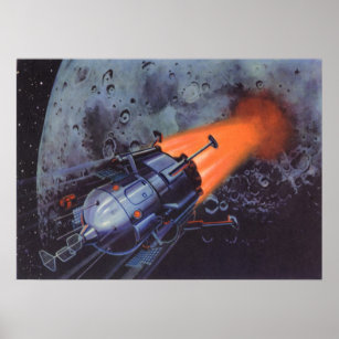 Vintage Science Fiction, Moon Rocket Blasting Off Poster