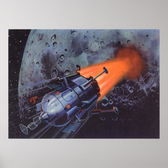Vintage Science Fiction, Moon Rocket Blasting Off Poster (Front)