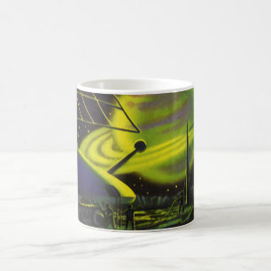 Vintage Science Fiction Neon Green Planet w Rings Coffee Mug