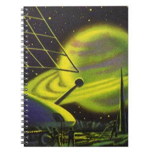 Vintage Science Fiction Neon Green Planet w Rings Notebook