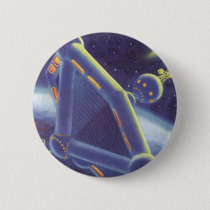 Vintage Science Fiction Orbiting Space Station 6 Cm Round Badge
