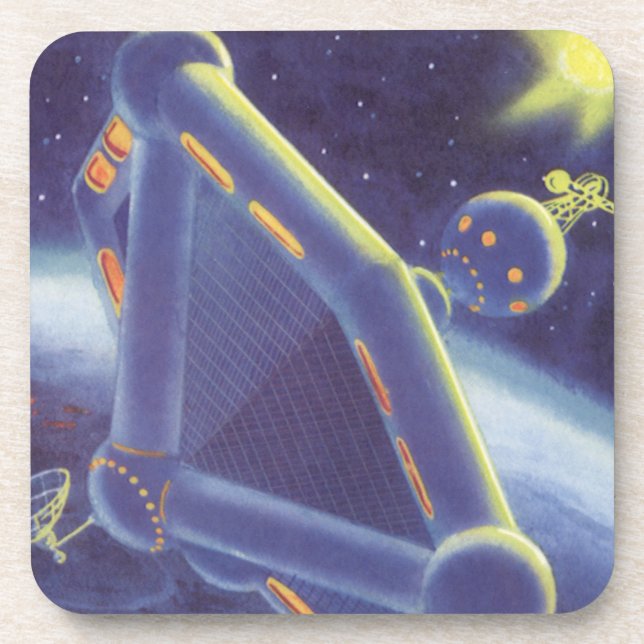 Vintage Science Fiction Orbiting Space Station Coaster (Front)