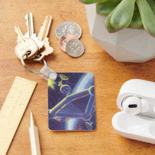 Vintage Science Fiction Orbiting Space Station Key Ring