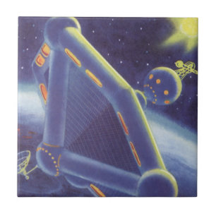 Vintage Science Fiction Orbiting Space Station Tile