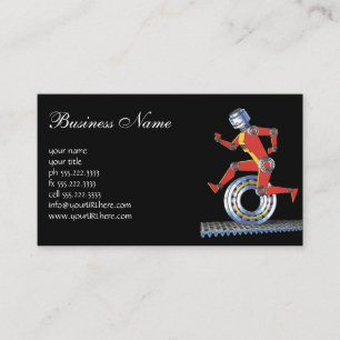 Vintage Science Fiction Robot Running with Wheel Business Card