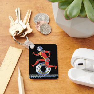 Vintage Science Fiction Robot Running with Wheel Key Ring