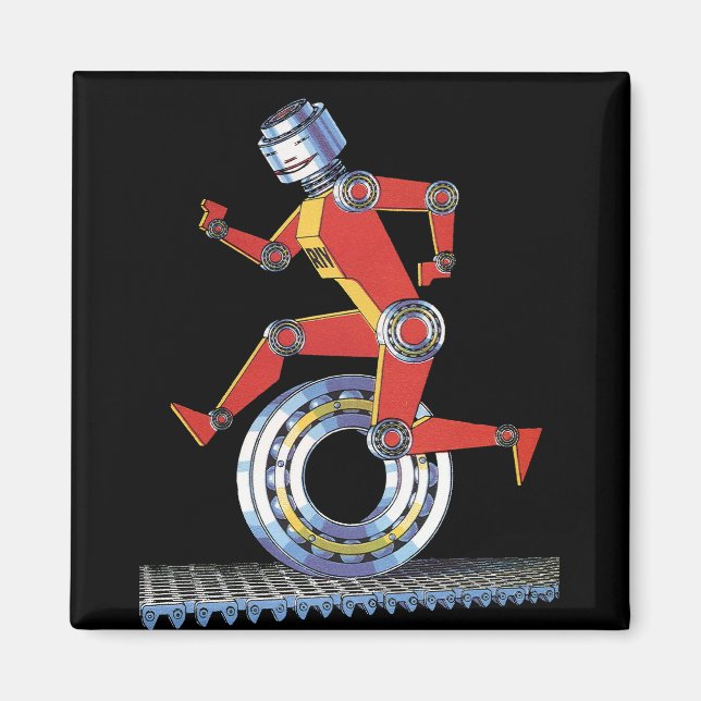 Vintage Science Fiction Robot Running with Wheel Magnet (Front)