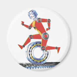 Vintage Science Fiction Robot Running with Wheel Magnet