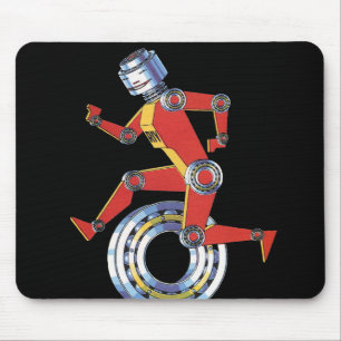 Vintage Science Fiction Robot Running with Wheel Mouse Mat
