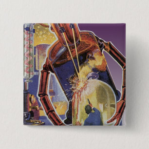 Vintage Science Fiction Robot with Laser Beam Eyes 15 Cm Square Badge
