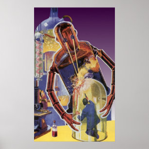 Vintage Science Fiction Robot with Laser Beam Eyes Poster