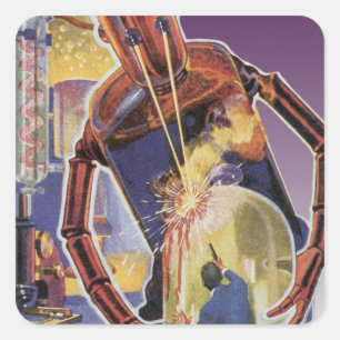 Vintage Science Fiction Robot with Laser Beam Eyes Square Sticker