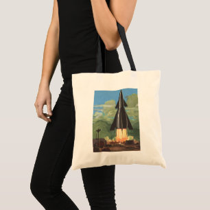 Vintage Science Fiction, Rocket Blasting Off Earth Tote Bag