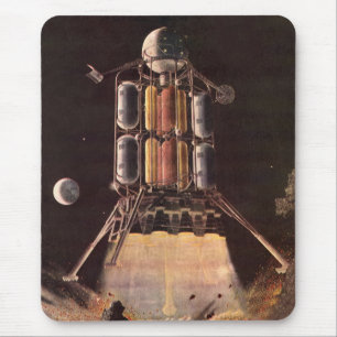 Vintage Science Fiction Rocket Blasting Off Planet Mouse Mat