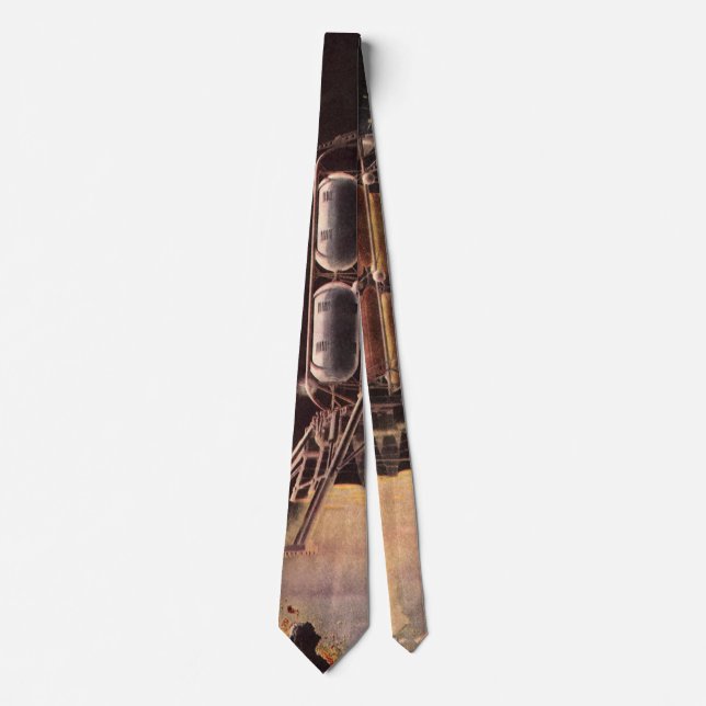 Vintage Science Fiction Rocket Blasting Off Planet Tie (Front)