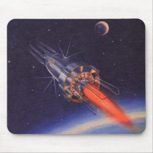 Vintage Science Fiction Rocket in Space over Earth Mouse Mat