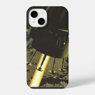 Vintage Science Fiction, Rocket Landing on Moon iPhone 14 Case