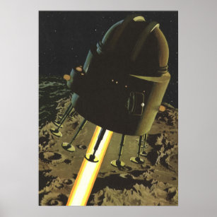 Vintage Science Fiction, Rocket Landing on Moon Poster
