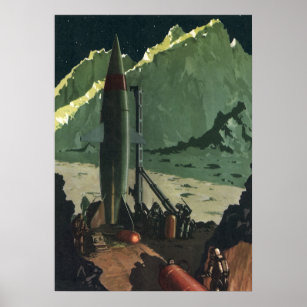 Vintage Science Fiction, Rocket on Foreign Planet Poster