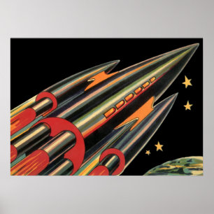Vintage Science Fiction Rocket Ship by Space Stars Poster