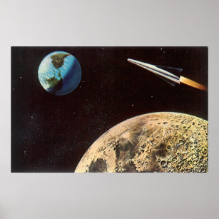 Vintage Science Fiction, Rocket Ship Over the Moon Poster