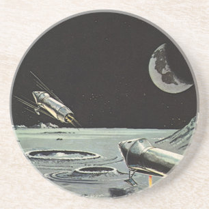 Vintage Science Fiction, Rocket Ships Moon Planets Coaster