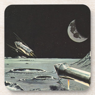 Vintage Science Fiction, Rocket Ships Moon Planets Coaster
