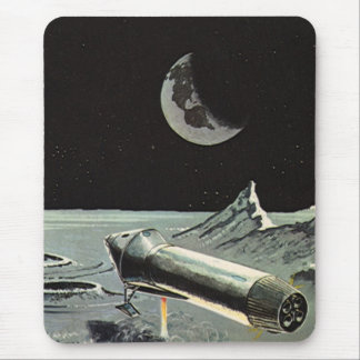 Vintage Science Fiction, Rocket Ships Moon Planets Mouse Mat