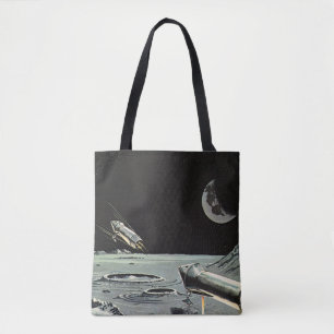 Vintage Science Fiction, Rocket Ships Moon Planets Tote Bag