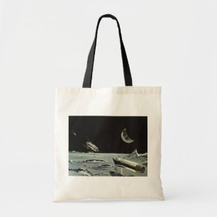 Vintage Science Fiction, Rocket Ships Moon Planets Tote Bag