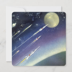 Vintage Science Fiction Rockets in Space by Planet