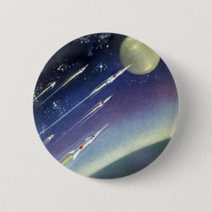 Vintage Science Fiction Rockets in Space by Planet 6 Cm Round Badge