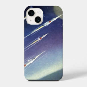 Vintage Science Fiction Rockets in Space by Planet iPhone 14 Case