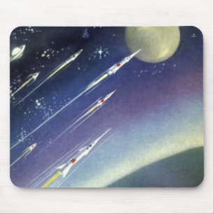 Vintage Science Fiction Rockets in Space by Planet Mouse Mat