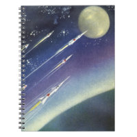 Vintage Science Fiction Rockets in Space by Planet