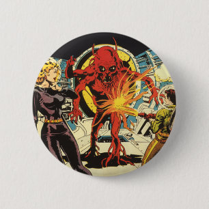 Vintage Science Fiction, Sci Fi Alien Attacking 6 Cm Round Badge