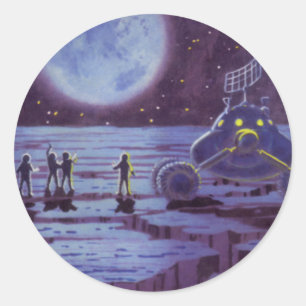 Vintage Science Fiction, Sci Fi Alien Moon Landing Classic Round Sticker