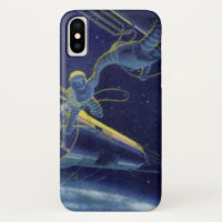 Vintage Science Fiction, Sci Fi Alien on Spacewalk