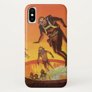 Vintage Science Fiction, Sci Fi Aliens in Volcano iPhone X Case